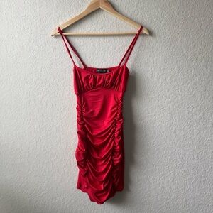 PrettyLittleThing Red Ruched Mini Dress